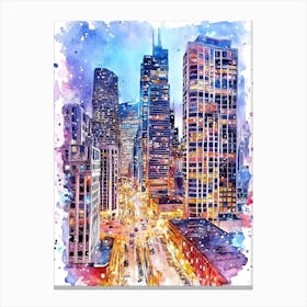 Chicago Skyline Watercolor Painting 1 Canvas Print