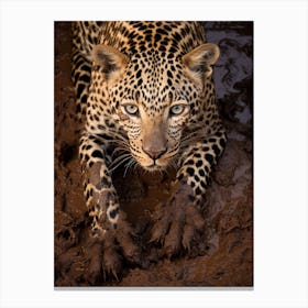 African Leopard Muddy Paws Realism 3 Canvas Print