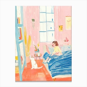 Girl Sleeping With Cats Tv Lo Fi Kawaii Illustration 1 Canvas Print
