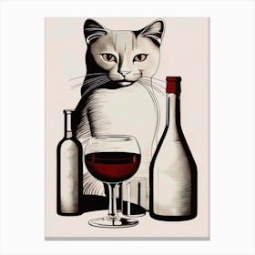 Cat With Wine Canvas Print