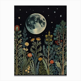 Moon In The Garden Style William Morris 1 Art Print 3 Canvas Print