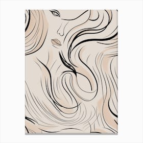 Muted Tones Abstract Face Line Illustration 3 Canvas Print