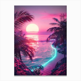 Synthwave Sunset At The Beach 3 Canvas Print