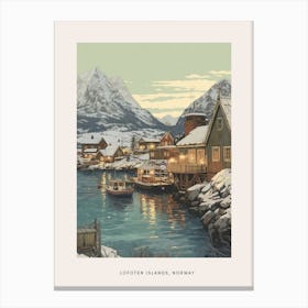 Vintage Winter Poster Lofoten Islands Norway 3 Canvas Print