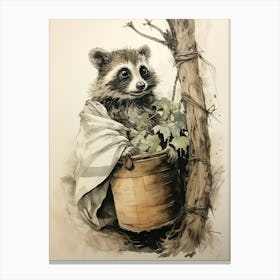 Storybook Animal Watercolour Raccoon 2 Canvas Print