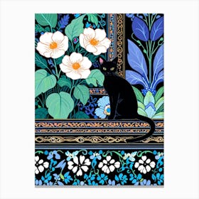 Black Cat With Flowers 11 Canvas Print