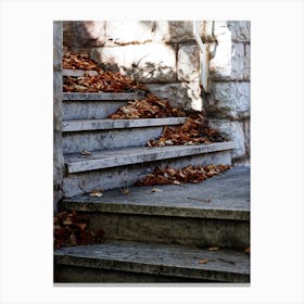 Autumn Fall Leaves Stairs Grey Orange Beige Nature Melancholic Photo Vertical Photography Living Room Bedroom Canvas Print