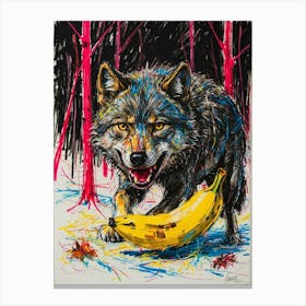 Wolf With Banana Canvas Print