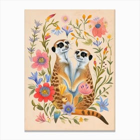 Folksy Floral Animal Drawing Meerkat Canvas Print