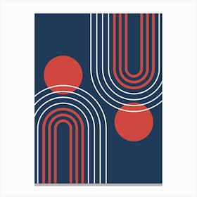 Mid Century Modern Geometric B36 In Navy Blue And Clear Red (Rainbow And Sun Abstract) 01 Canvas Print