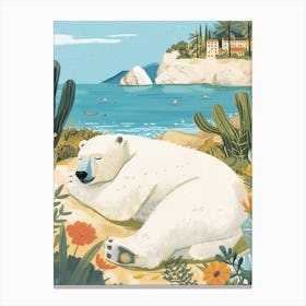 Polar Bear Relaxing In A Hot Spring Storybook Illustration 1 Canvas Print