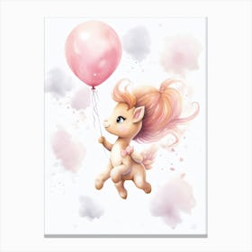 Baby Unicorn Flying With Ballons, Watercolour Nursery Art 1 Canvas Print