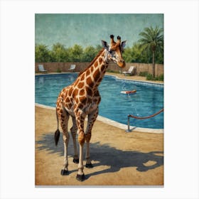 Giraffe By The Pool Canvas Print