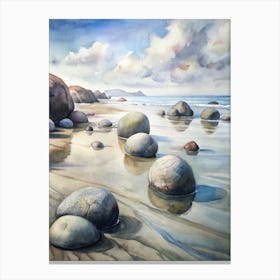 A Depiction Of The Moeraki Boulders Perfectly Rou (1) Canvas Print