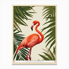 Greater Flamingo Ra Lagartos Yucatan Mexico Tropical Illustration 3 Poster Canvas Print