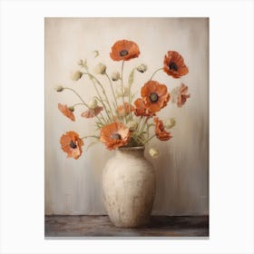 Poppy, Autumn Fall Flowers Sitting In A White Vase, Farmhouse Style 2 Canvas Print