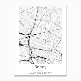 Bondy,France Minimalist Map Canvas Print