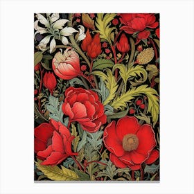 Red Flowers By William Morris Canvas Print