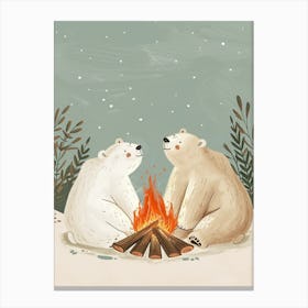 Polar Bear Two Bears Sitting Together By A Campfire Storybook Illustration 1 Canvas Print
