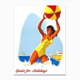 Spain For Holidays, Happy Swimmer With Beach Ball Canvas Print