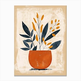 Orange Pot With Flowers, Minimalist Canvas Print