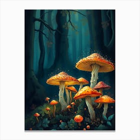 Mushrooms In The Forest 4 Canvas Print