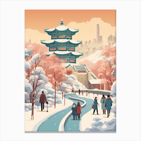 Vintage Winter Travel Illustration Beijing China 5 Canvas Print