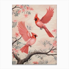 Vintage Japanese Inspired Bird Print Northern Cardinal 2 Canvas Print