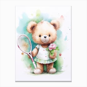 Tennis Teddy Bear Painting Watercolour 3 Canvas Print