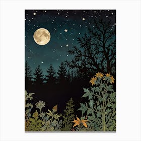 Moonlight In The Woods Style William Morris 1 Art Print 5 Canvas Print