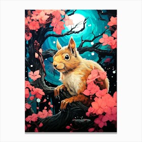 Squirrel In Cherry Blossoms Canvas Print