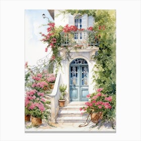 Cannes, France   Mediterranean Doors Watercolour Painting 4 Canvas Print