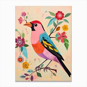 Pink Scandi American Goldfinch 1 Canvas Print