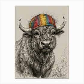 Bull With A Rainbow Hat Canvas Print