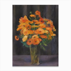 Orange Flowers In A Vase Canvas Print