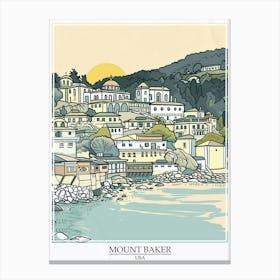 Mount Baker Usa Color Line Drawing 4 Poster Canvas Print