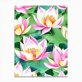 Lotus Flower Repeat Pattern Watercolour 3 Canvas Print