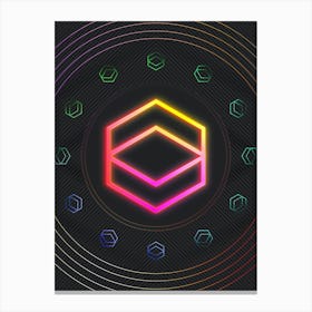 Neon Geometric Glyph in Pink and Yellow Circle Array on Black n.0413 Canvas Print