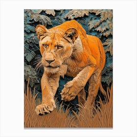 African Lion Relief Illustration Lionesss 4 Canvas Print