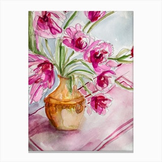 Terracota Pot Of Tulips Canvas Print