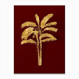 Vintage Banana Tree Botanical in Gold on Red Canvas Print