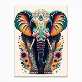 Elephant With Flowers 3 Canvas Print