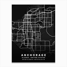 Anchorage Alaska USA Black Map Canvas Print