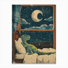 Dinosaur In Bed Retro Collage 1 Canvas Print