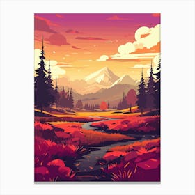 Landscape With Mountains And River Canvas Print