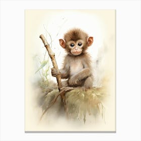 Monkey Painting Doing Calligraphy Watercolour 3 Canvas Print