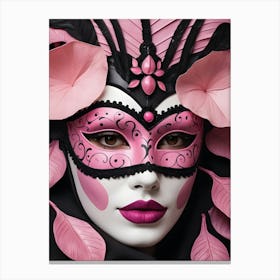 A Woman In A Carnival Mask, Pink And Black (17) Canvas Print