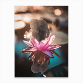 Baby Elephant Waterlily And Dragonflies Canvas Print