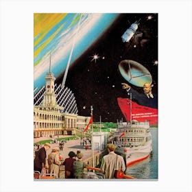 Soviet space & ship, 1970s collage Canvas Print