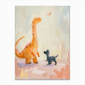 Dinosaur & A Dog Muted Pastels 2 Canvas Print